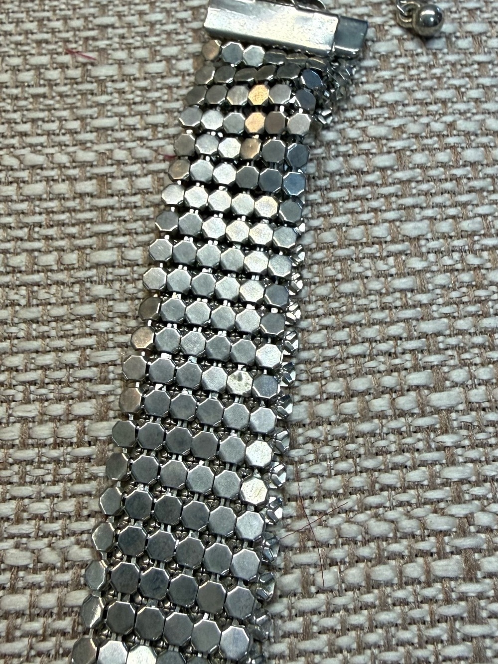 Vintage Silver Metal Mesh Disco Dot Flexible Statement Bracelet - Picture 6 of 6